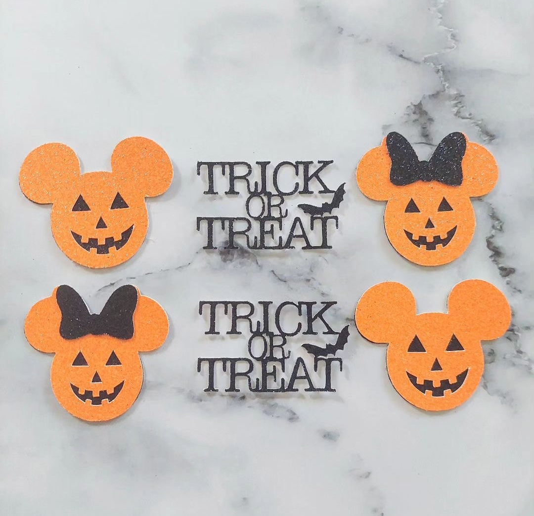 Trick or Treat Pumpkin Glitter Card Cupcake Toppers