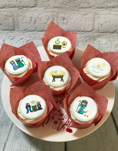 Nativity Christmas Icing Sheet Cupcake Toppers