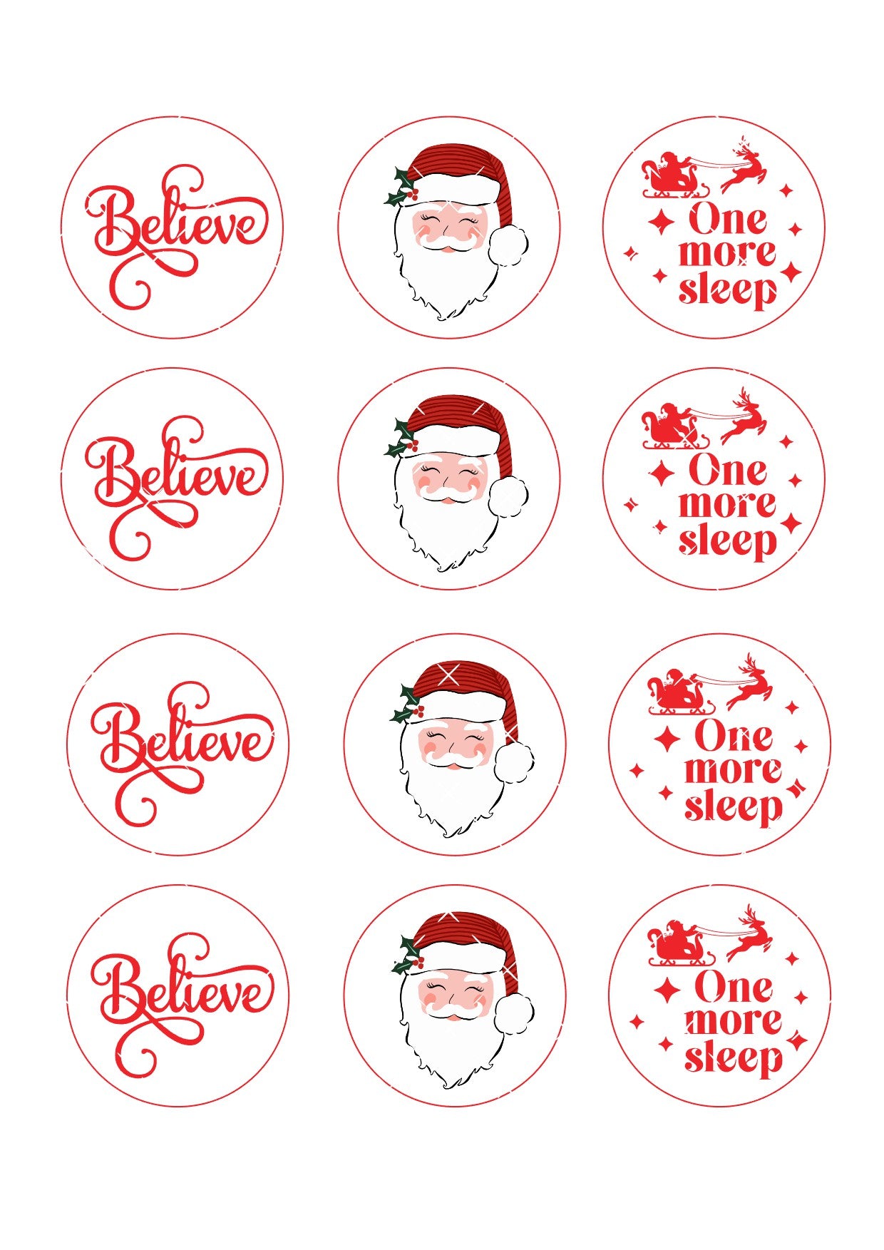 Christmas Eve Icing Sheet Cupcake Toppers