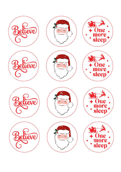 Christmas Eve Icing Sheet Cupcake Toppers