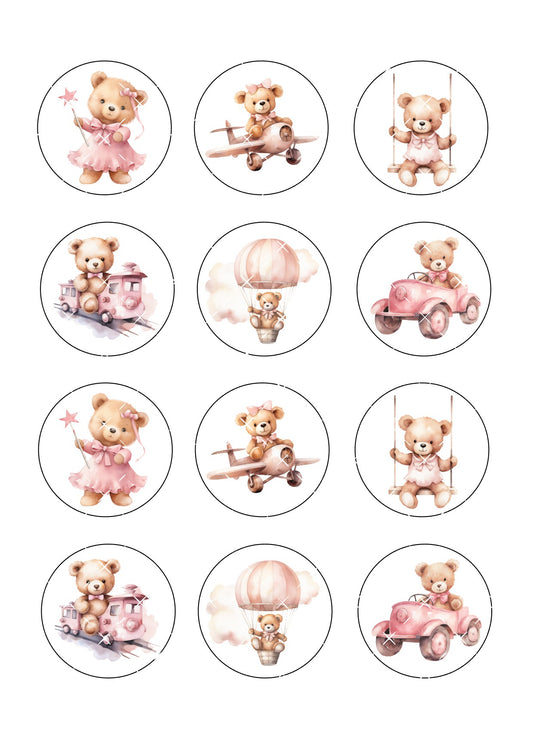 Pink Baby Bear Icing Sheet Cupcake Toppers