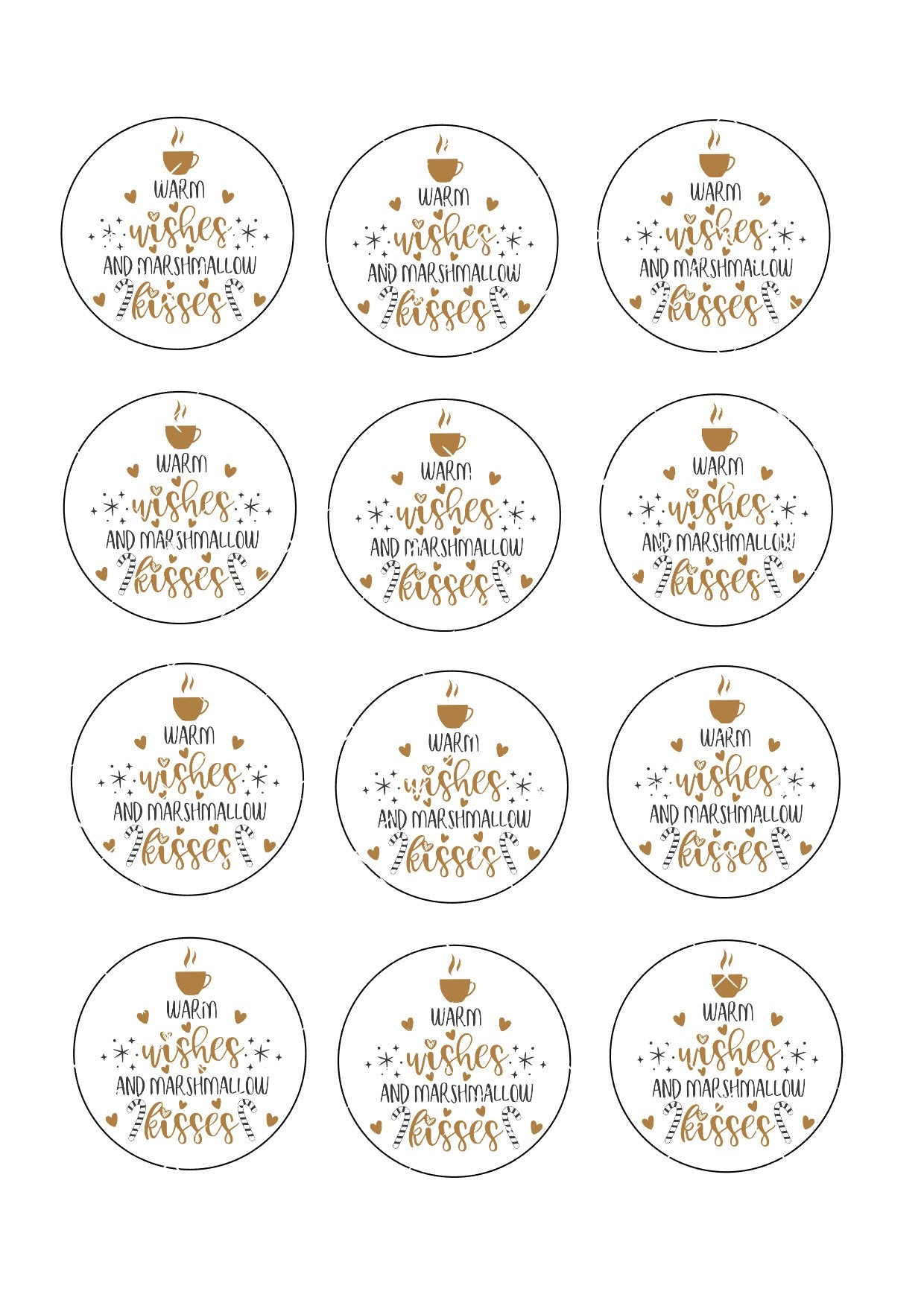 Warm Wishes & Marshmallow Kisses Icing Sheet Cupcake Toppers