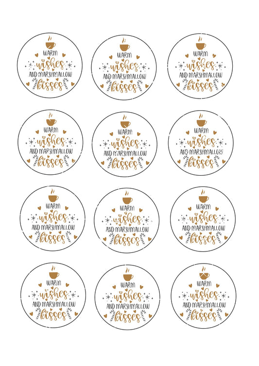 Warm Wishes & Marshmallow Kisses Icing Sheet Cupcake Toppers