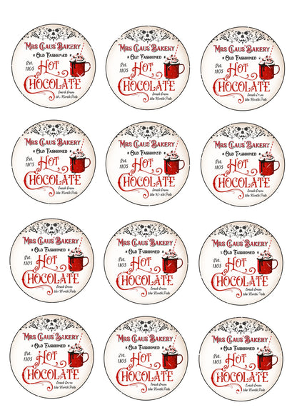 Mrs Claus Hot Chocolate Icing Sheet Cupcake Toppers