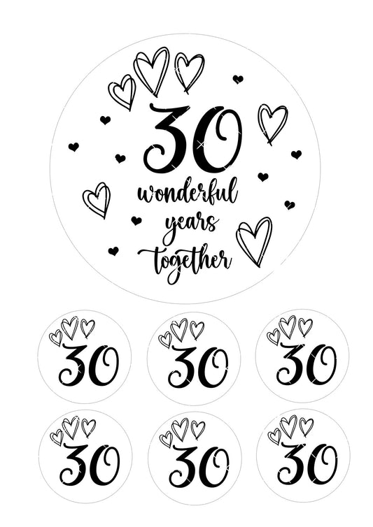 Anniversary Icing Sheet Cake Topper & Cupcake Toppers