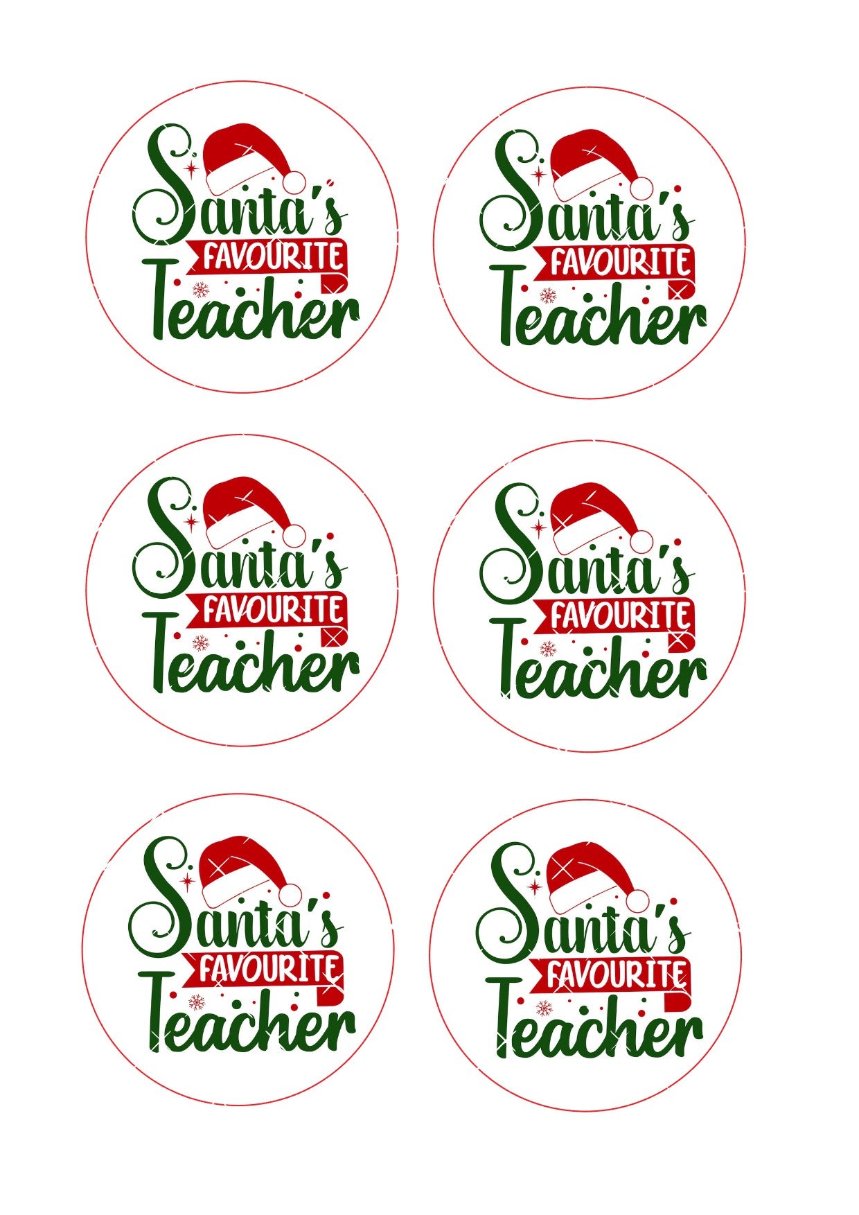 Santa's Favourite Teacher Icing Sheet Cookie/Bento Toppers