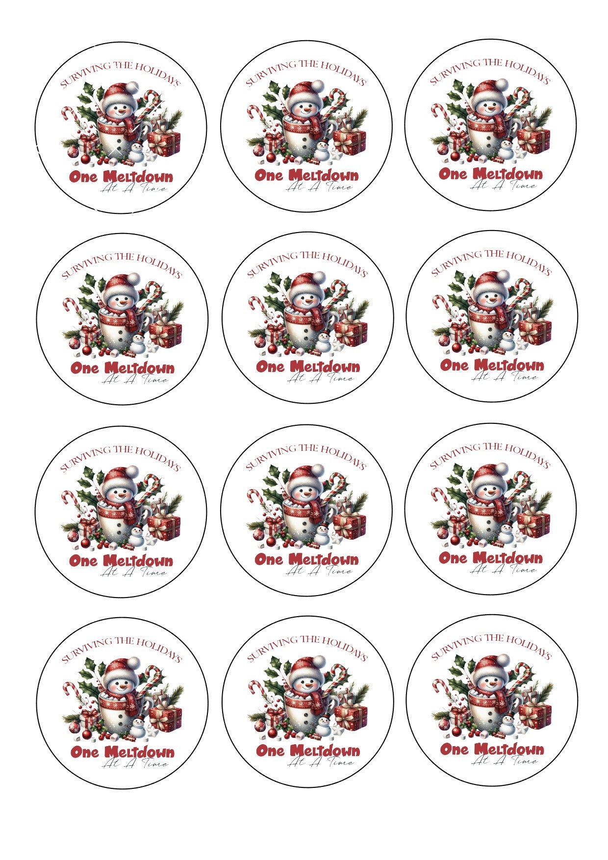 Christmas Meltdown icing Sheet Cupcake Toppers