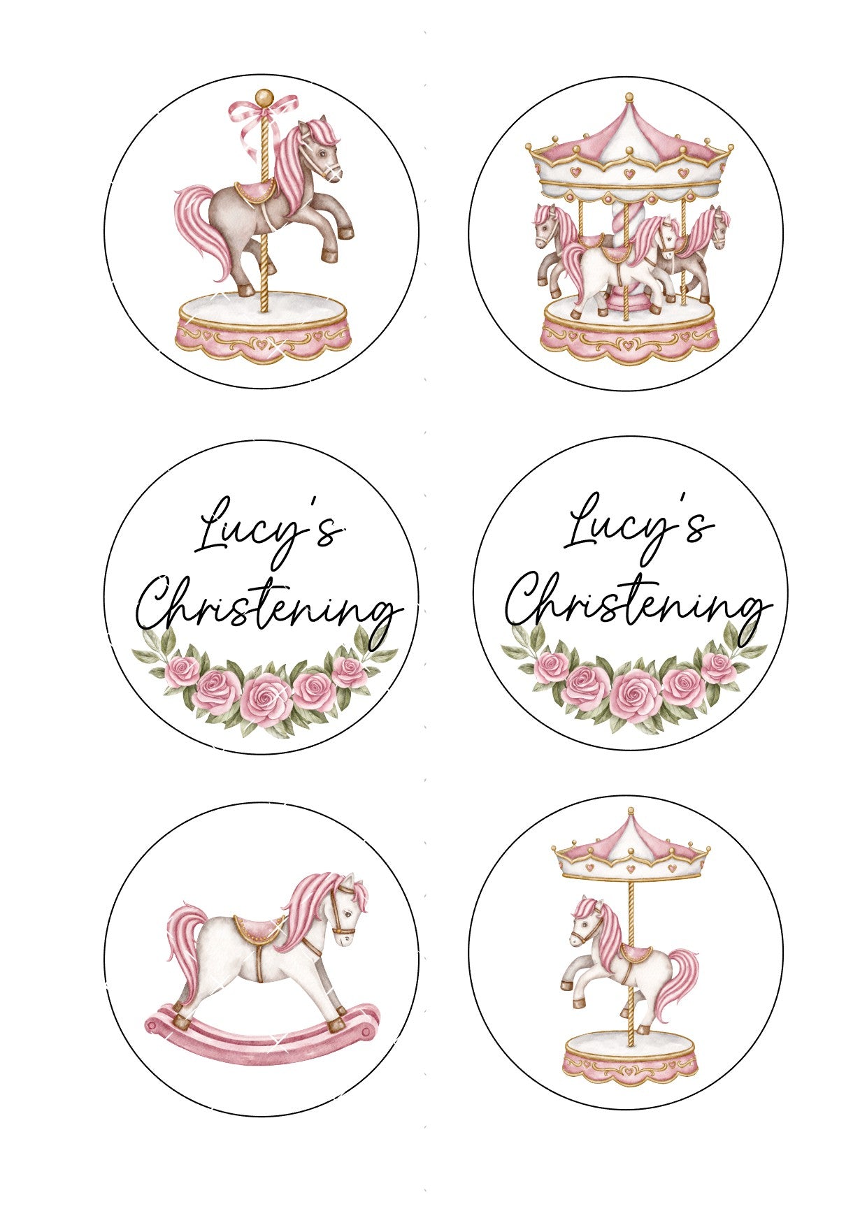 Carousel Icing Sheet Cookie Toppers, Birthday, Baby, Christening