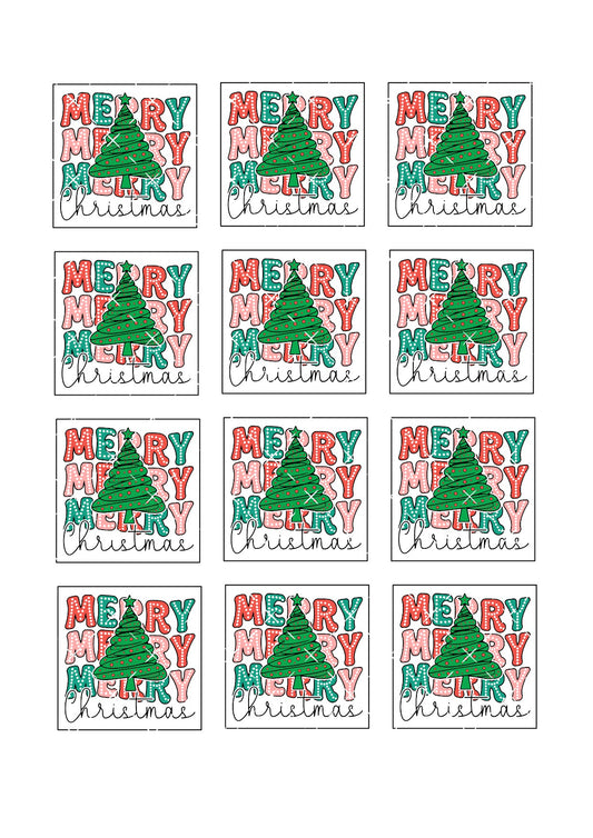 Merry Christmas Square Cupcake Toppers #1