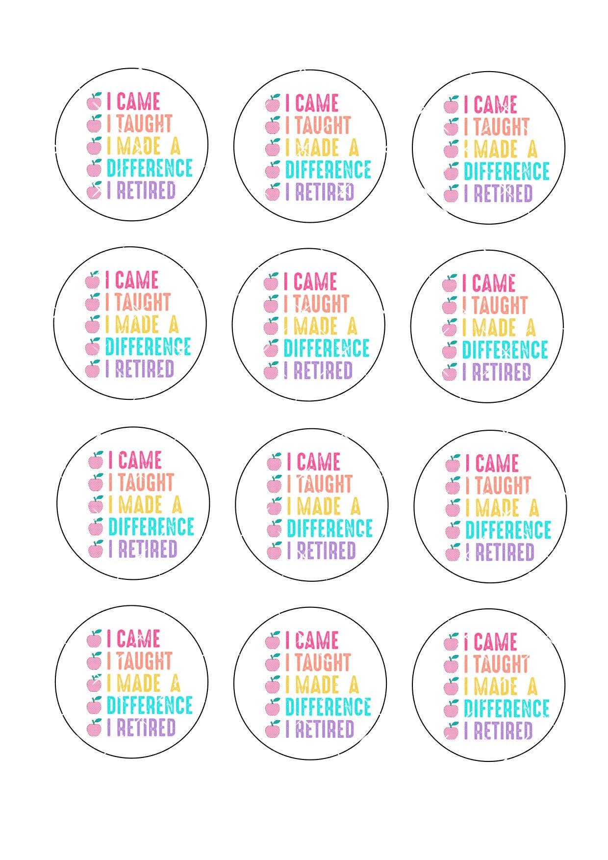 Teacher Retirement Icing Sheet Cupcake Toppers