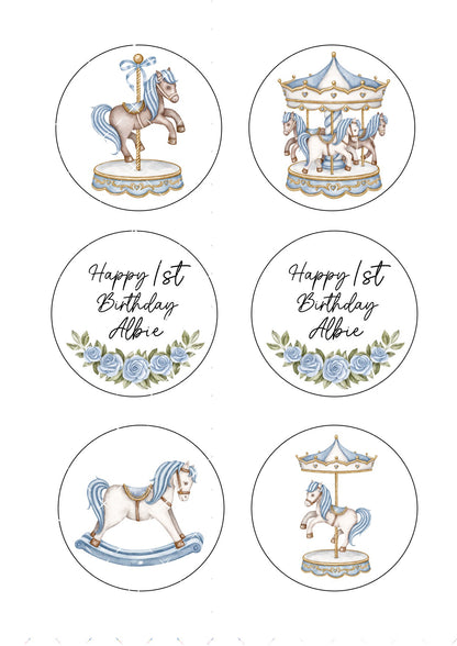 Carousel Icing Sheet Cookie Toppers, Birthday, Baby, Christening