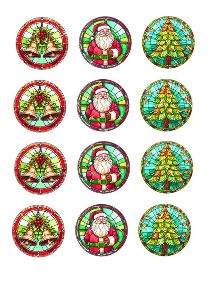 Christmas Stain Glass Window Icing Sheet Cupcake Toppers