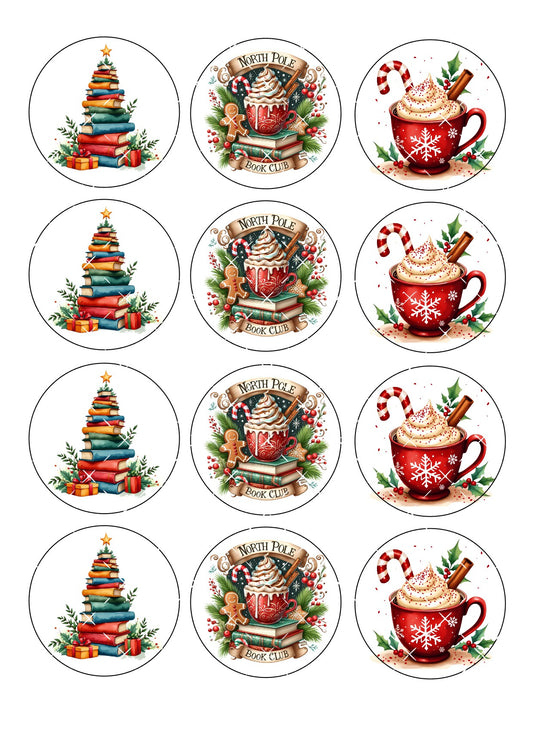 Christmas Book Icing Sheet Cupcake Toppers