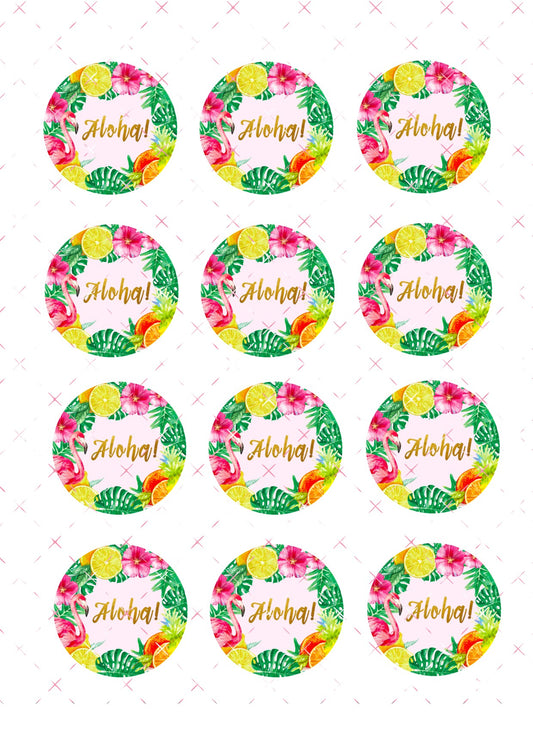 Aloha Icing Sheet Cupcake Toppers