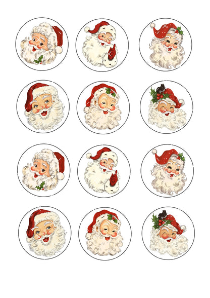 Vintage Santa Icing Sheet Cupcake Toppers