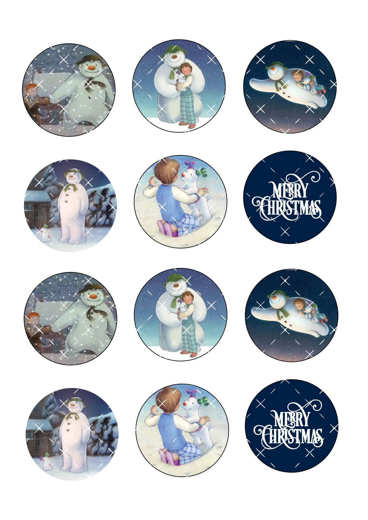 Snowman Icing Sheet Cupcake Toppers