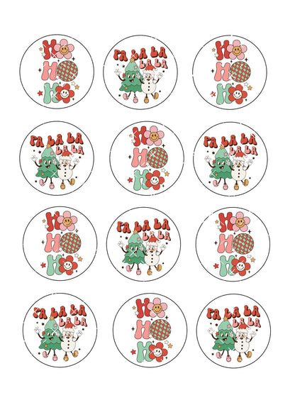 Retro Hohoho Falalala Icing Sheet Cupcake Toppers