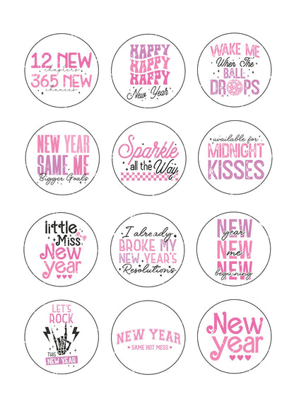 Pink New Year Icing Sheet Cupcake Toppers