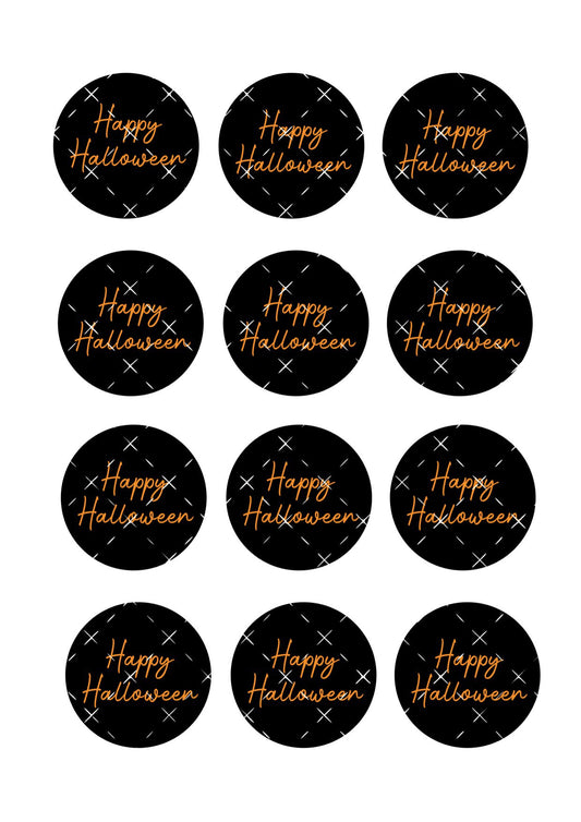 Black Happy Halloween Icing Sheet Cupcake Toppers