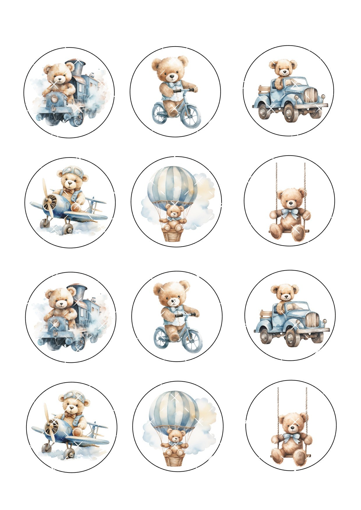 Blue Baby Bear Icing Sheet Cupcake Toppers