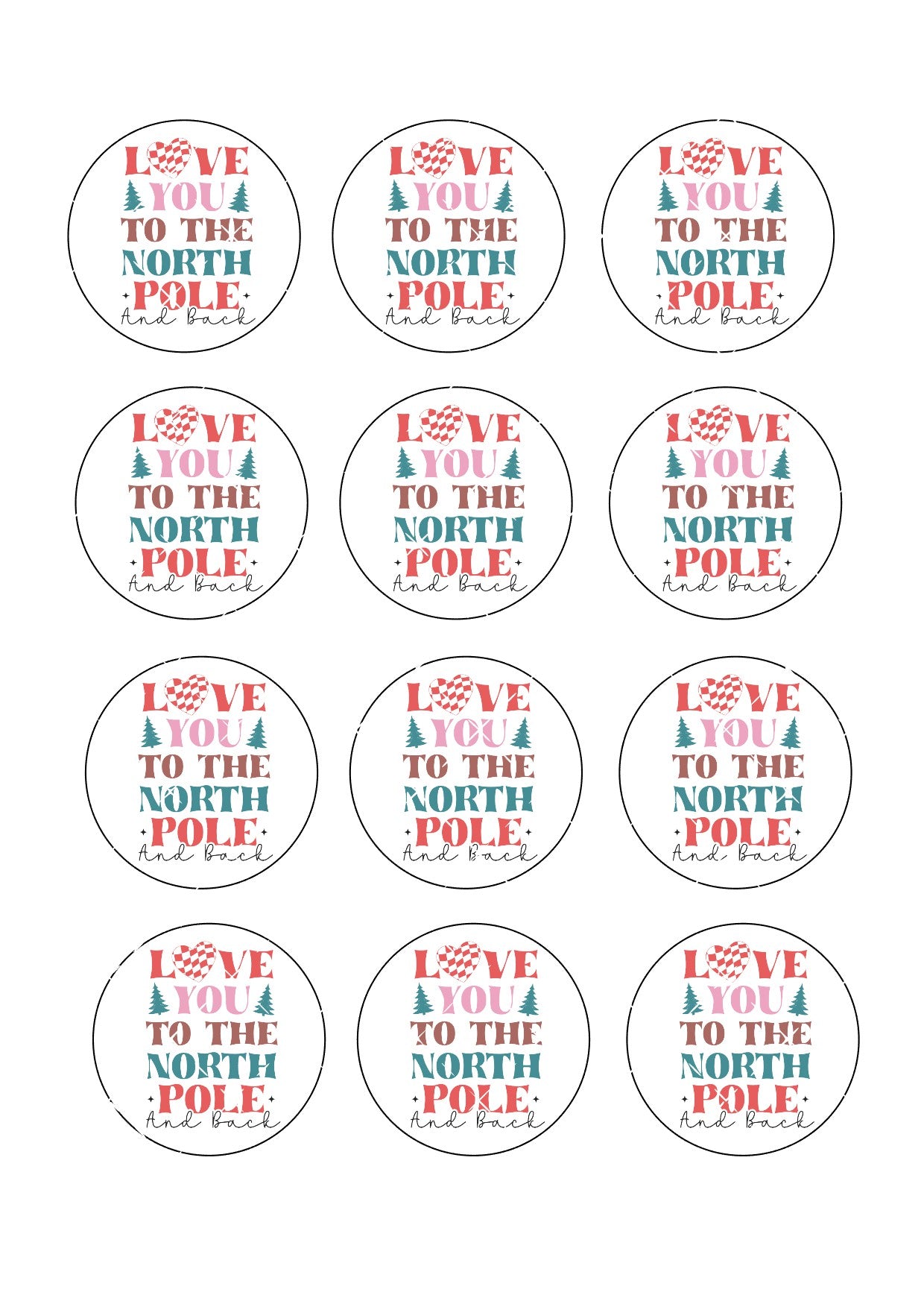 Love you to the north pole & back Icing Sheet Cupcake Toppers