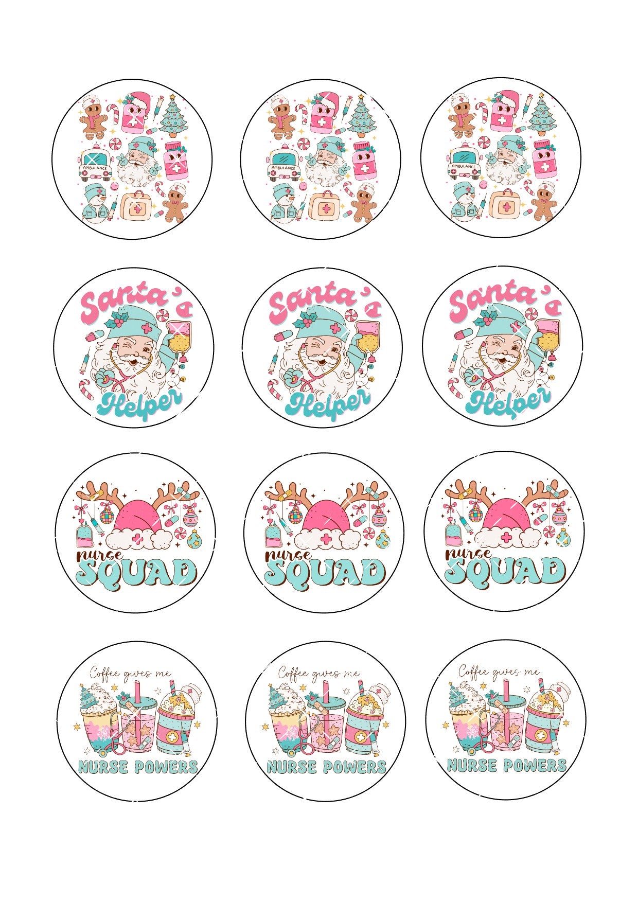 Santa's Nurse Squad Icing Sheet Cupcake Toppers