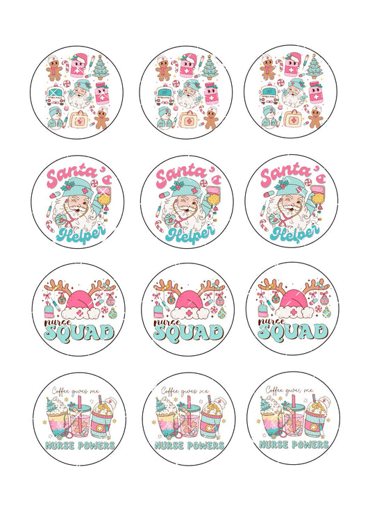 Santa's Nurse Squad Icing Sheet Cupcake Toppers