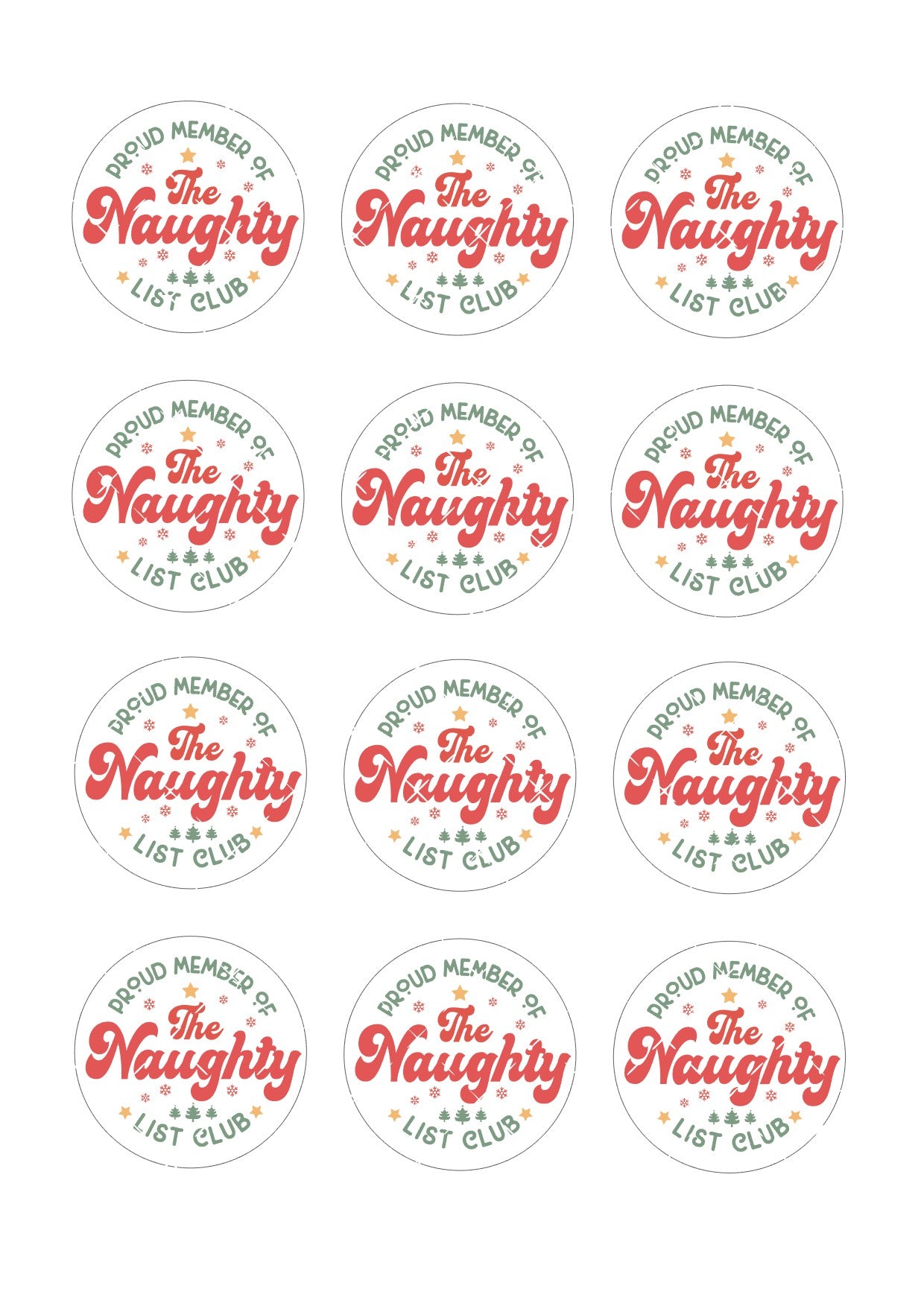 Proud member of the naughty list club Icing Sheet Cupcake Toppers