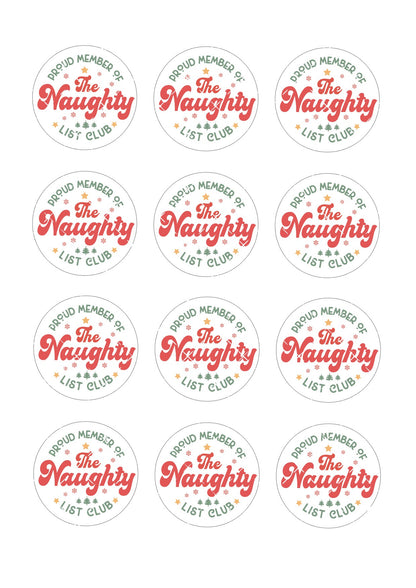 Proud member of the naughty list club Icing Sheet Cupcake Toppers