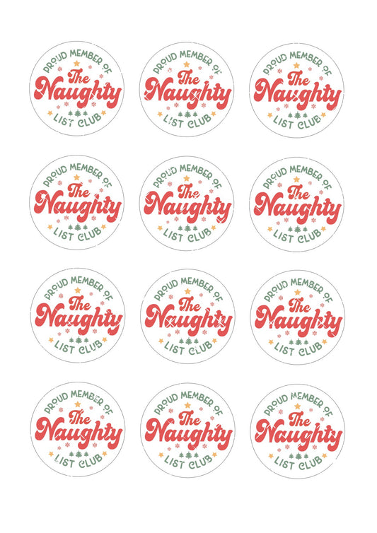 Proud member of the naughty list club Icing Sheet Cupcake Toppers