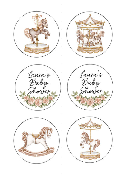 Carousel Icing Sheet Cookie Toppers, Birthday, Baby, Christening