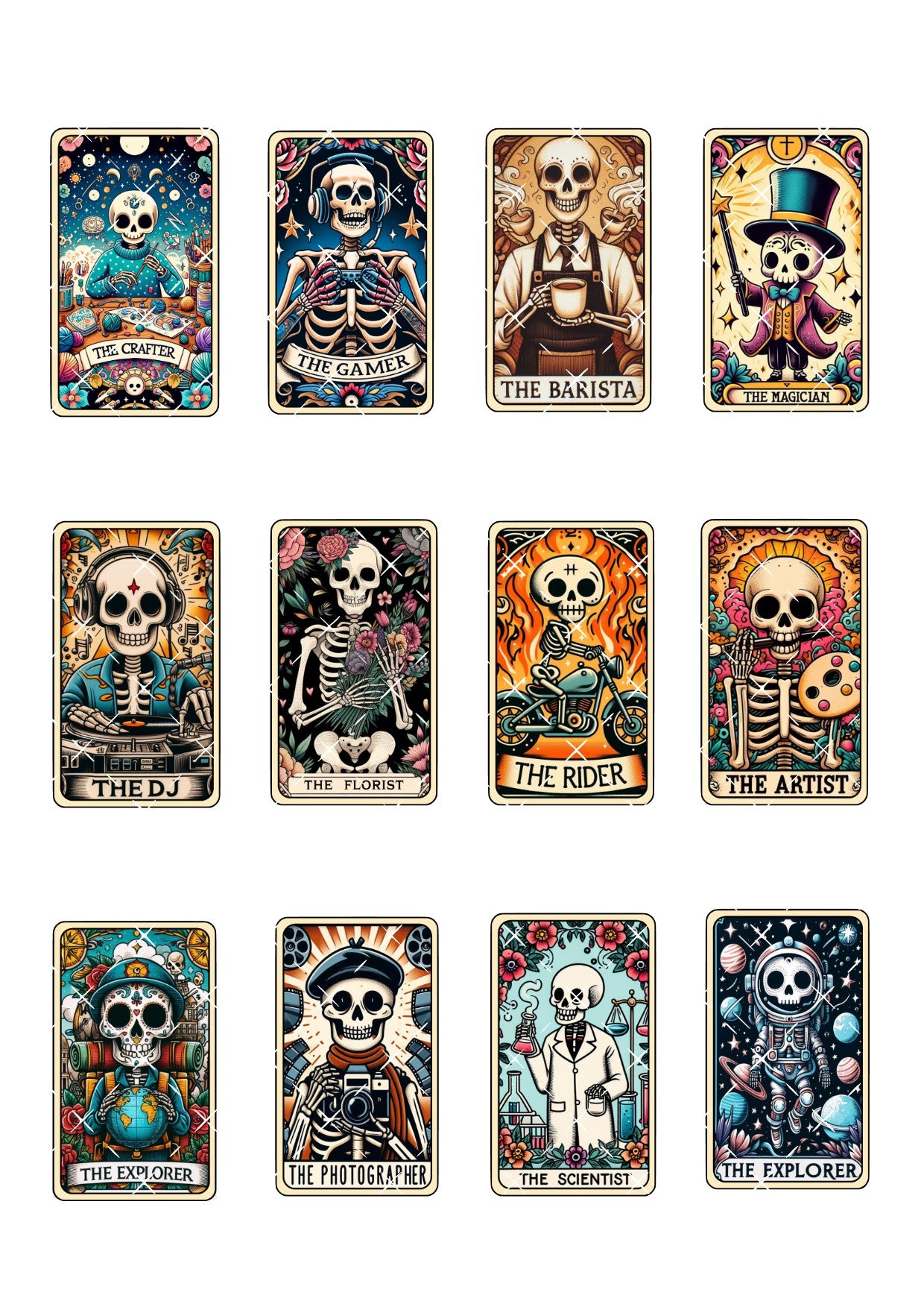 Skeleton Halloween Tarrot Cards Cupcake Toppers