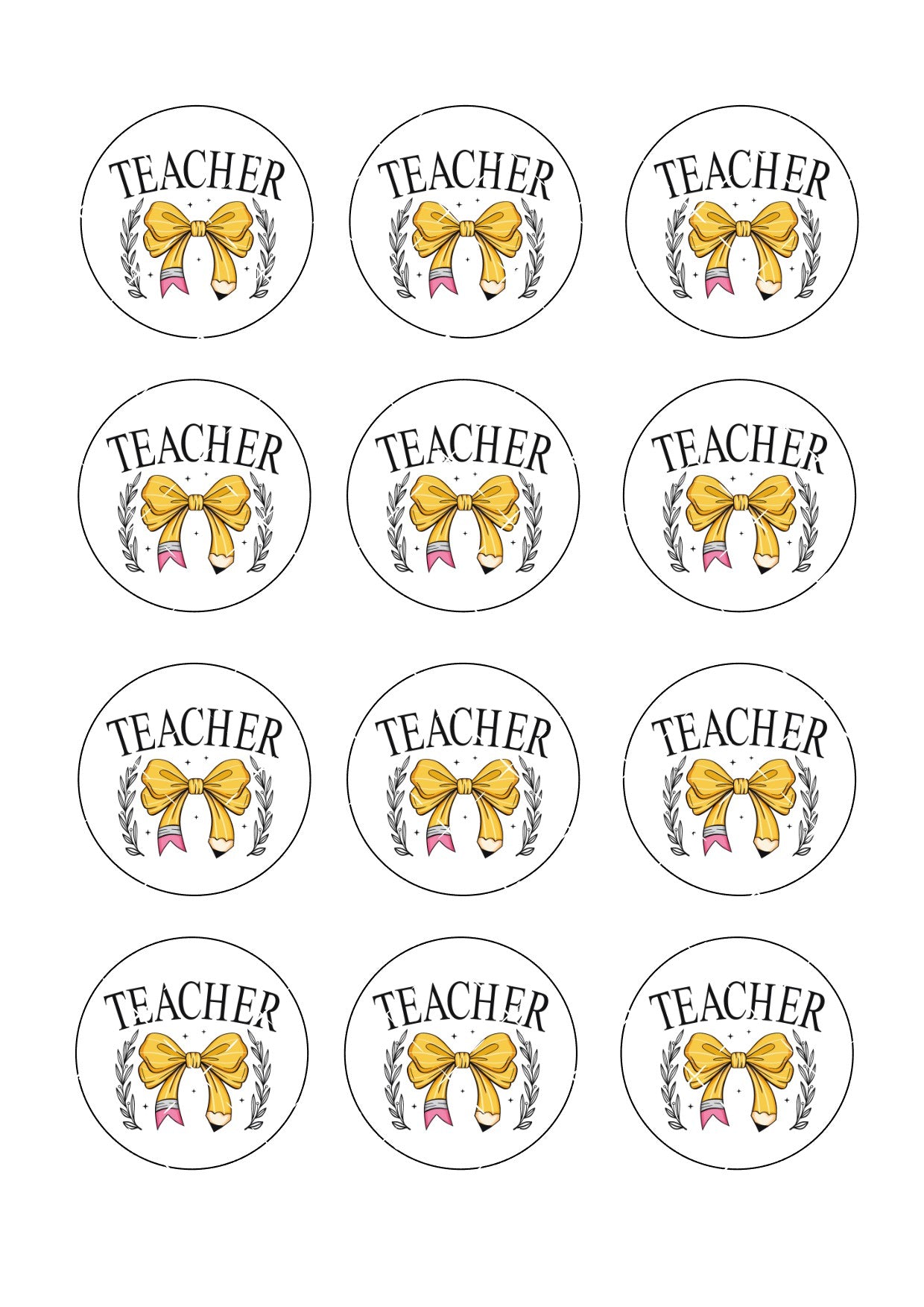 Teacher Pencil Bow Icing Sheet Cupcake Toppers