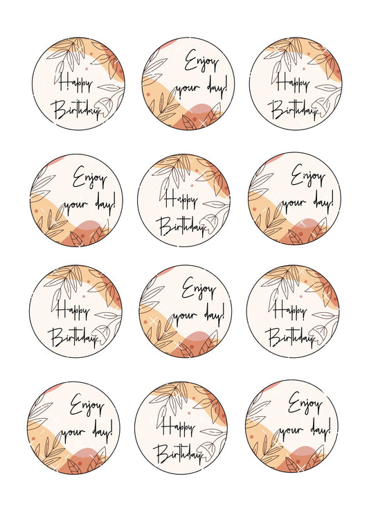 Happy Birthday, Enjoy Your Day Icing Sheet Cupcake Toppers