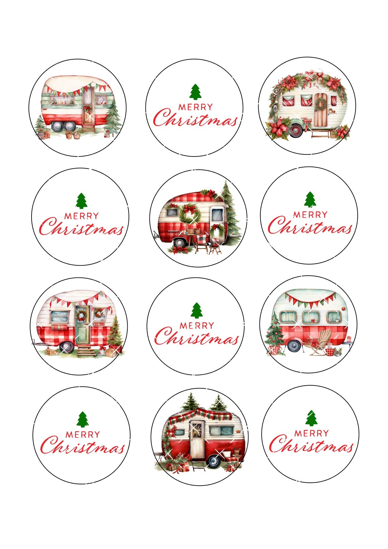 Christmas Caravans Icing Sheet Cupcake Toppers