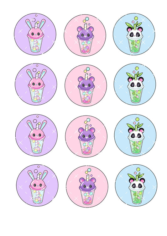 Bubble Tea Icing Sheet Cupcake Toppers