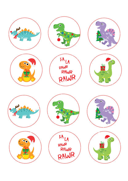 Christmas Dinosaurs Icing Sheet Cupcake Toppers