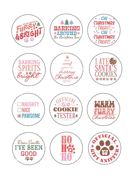 Christmas Dog Quotes Icing Sheet Cupcake Toppers