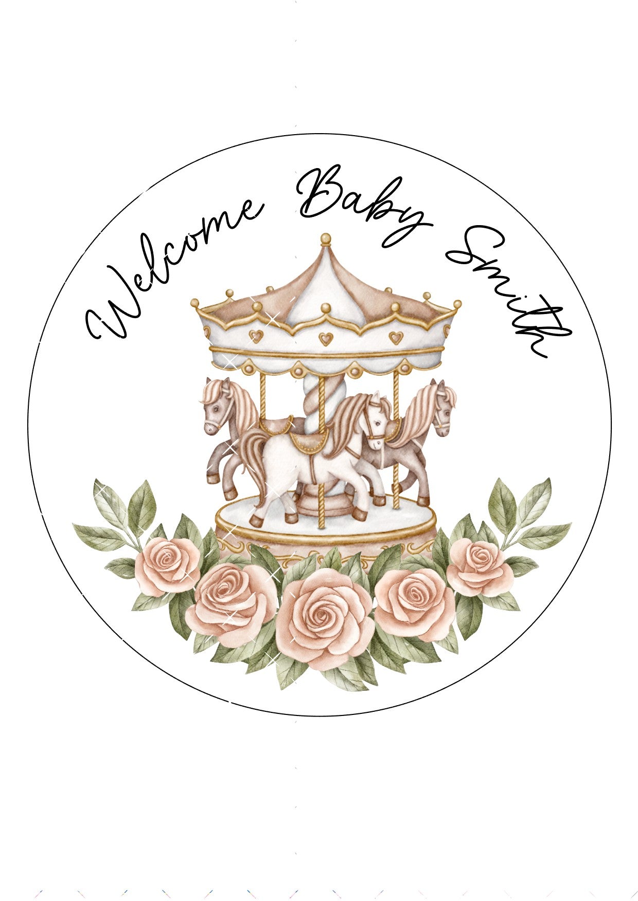 Carousel Cake Topper Icing Sheet, Baby, Christening, Birthday