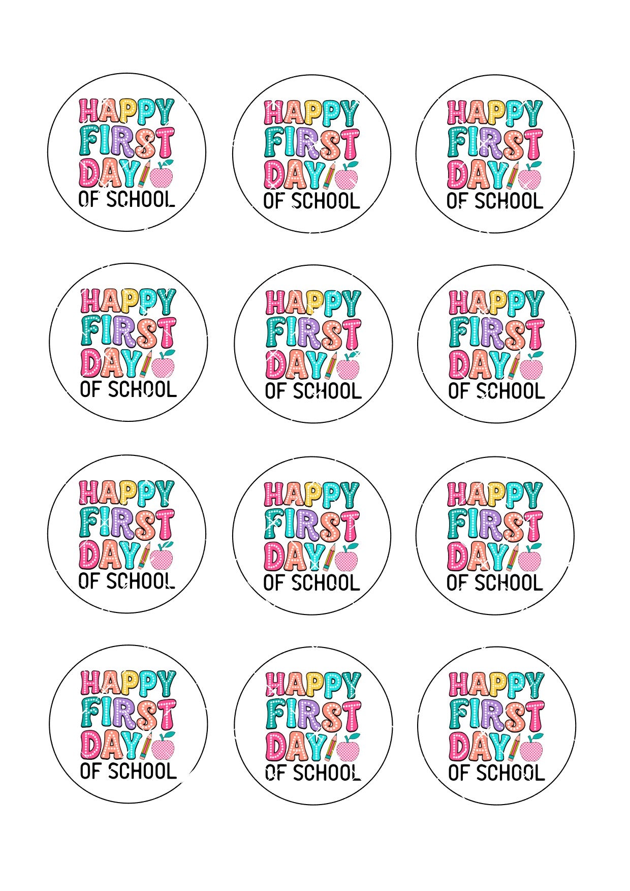 Happy first day of school Icing Sheet Cupcake Toppers