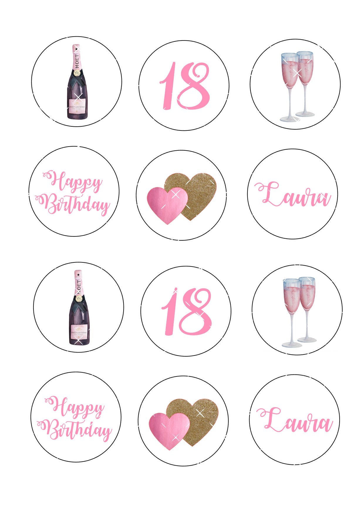 Personalised Champagne/Wine Icing Sheet Cupcake Toppers