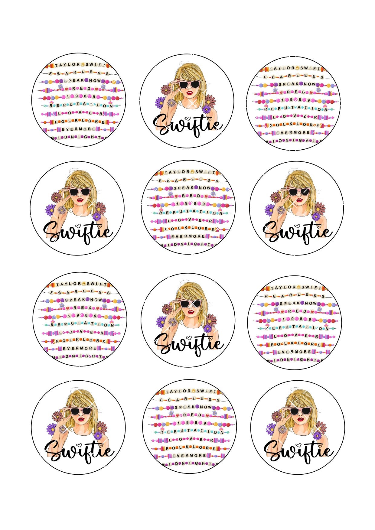 Swiftie Friendship Bracelet Icing Sheet Cupcake Toppers Taylor Swift