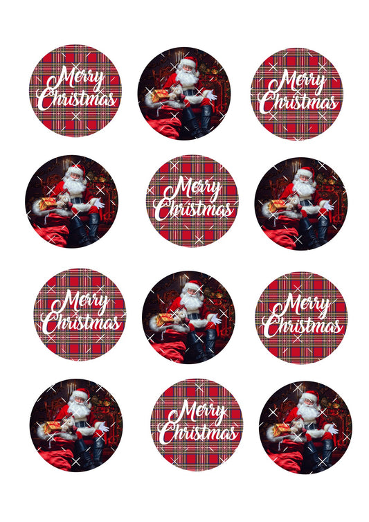 Merry Christmas Vintage Santa Icing Sheet Cupcake Toppers