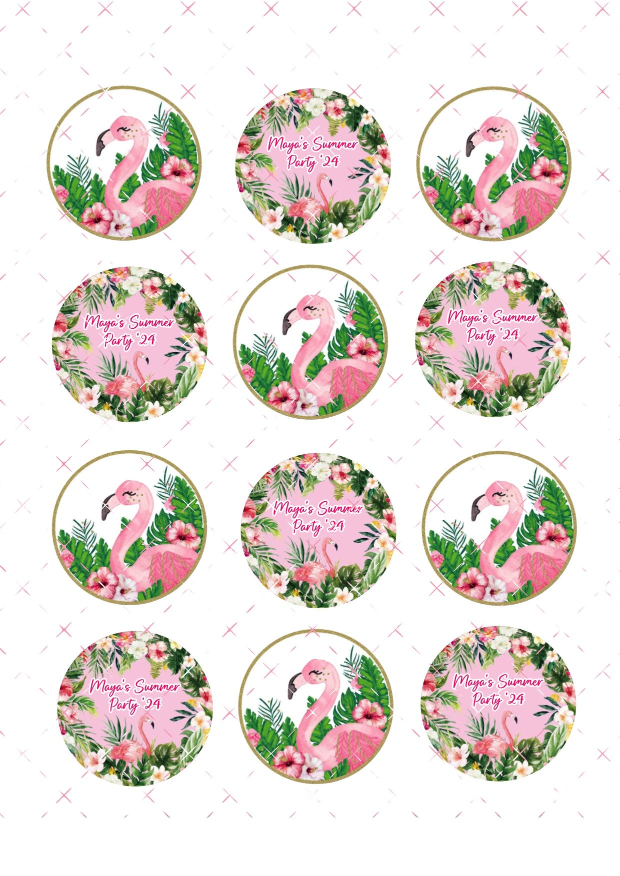 Personalised Flamingo Icing Sheet Cupcake Toppers