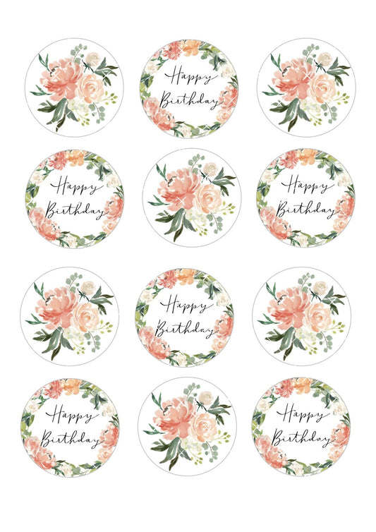 Floral #2 Personalised Cupcake Toppers Icing Sheet