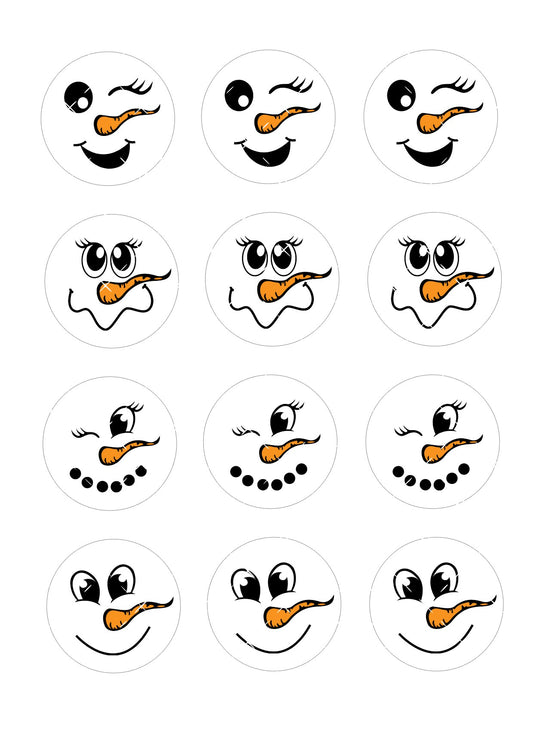 Snowman Faces Icing Sheet Cupcake Toppers