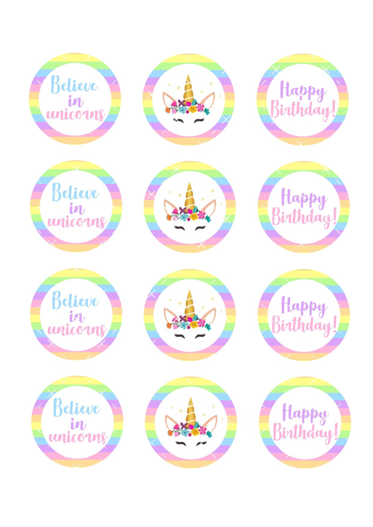 Unicorn #2 Icing Sheet Cupcake Toppers