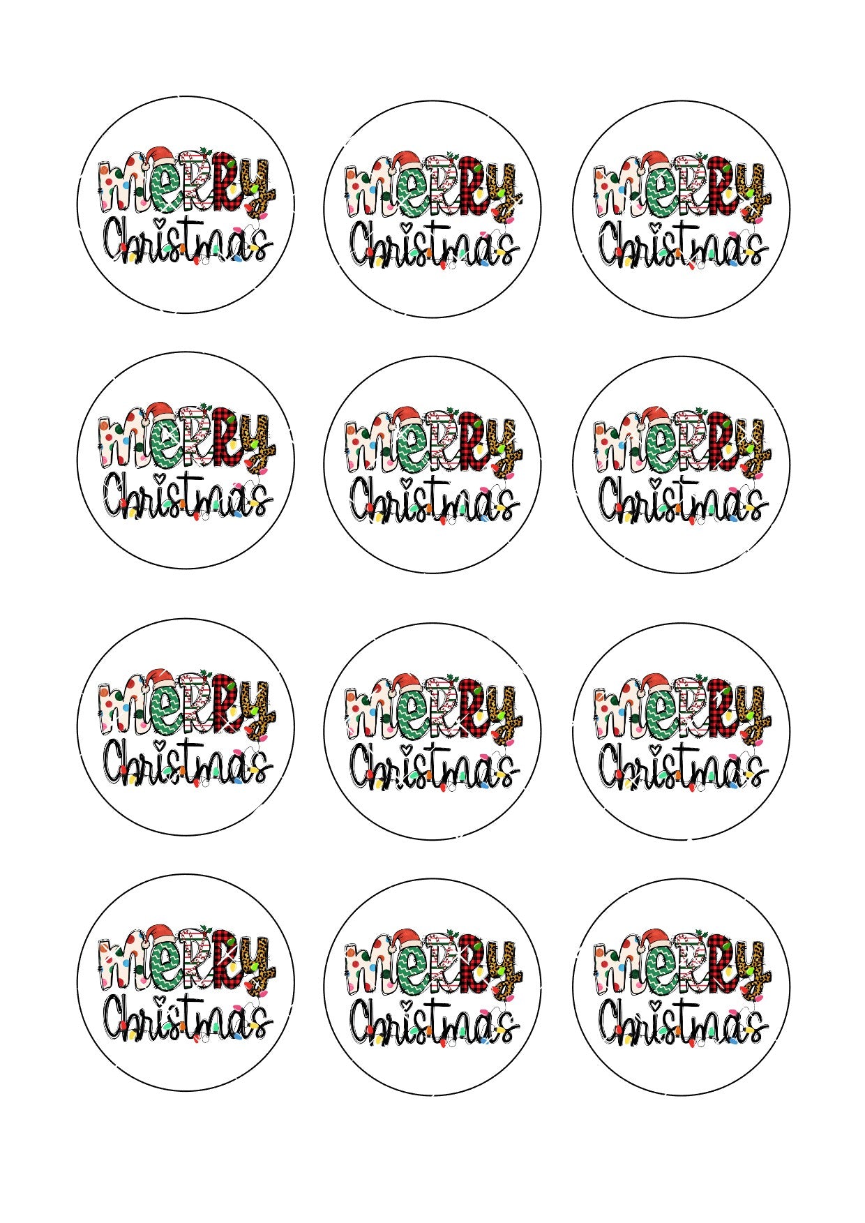 Merry Christmas #2 Icing Sheet Cupcake Toppers