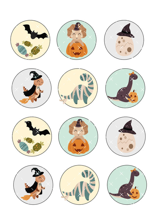 Halloween Dinosaur Cupcake Toppers Icing Sheet