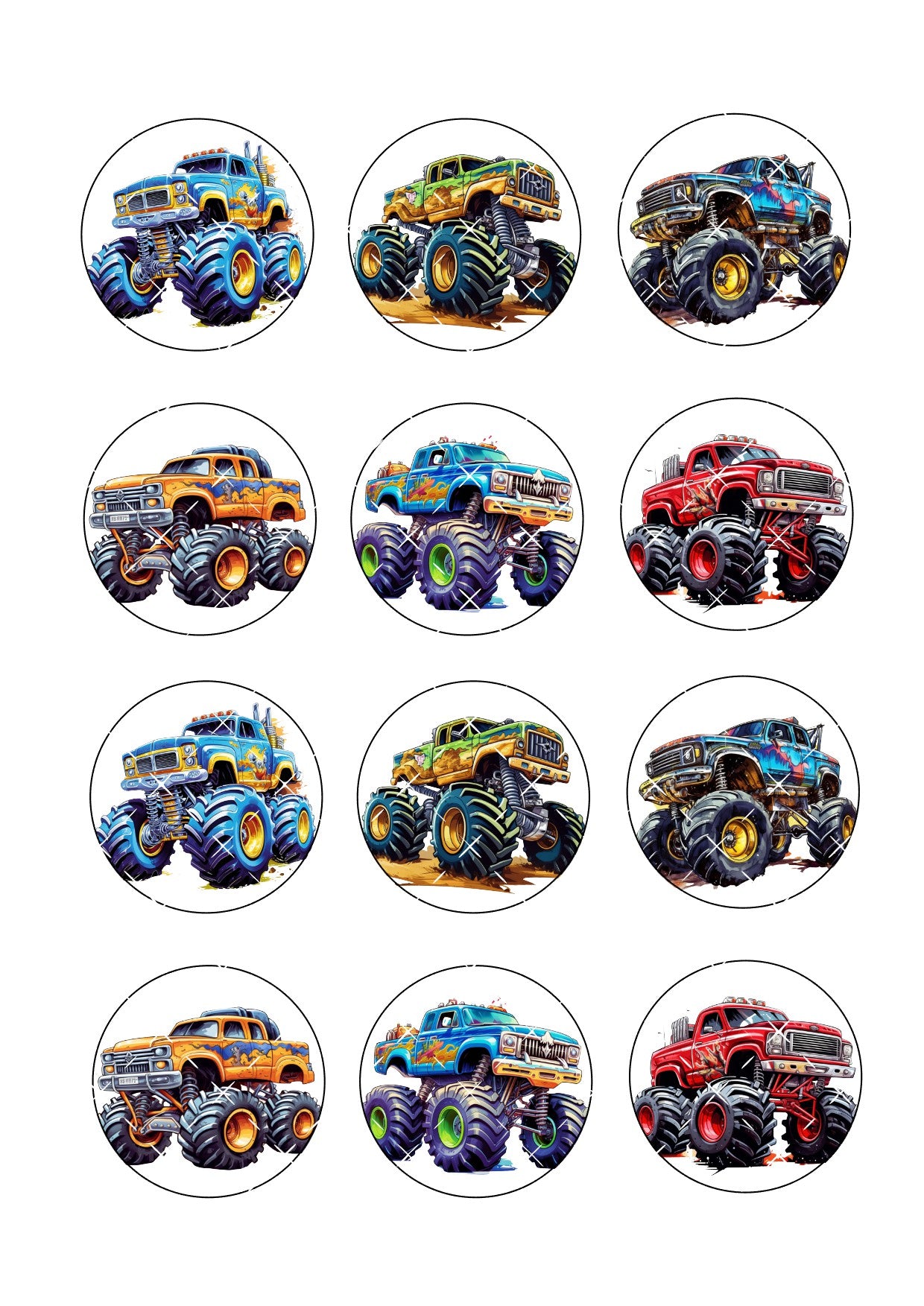 Monster Trucks Icing Sheet Cupcake Toppers